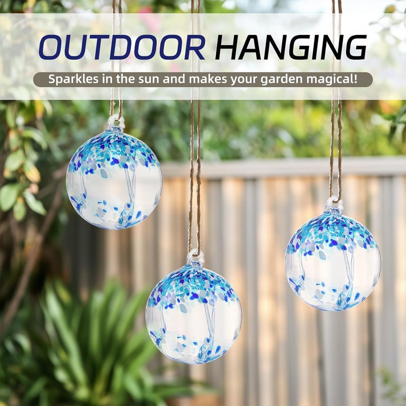 VOREEN 6" Hanging Glass Garden Gazing Ball Hand Blown Glass Witch Ball Christmas Ornament Friendship Balls for Outdoor Garden Patio Window Home Décor, Gift for Mom Wife Friend, Blue - Image 2